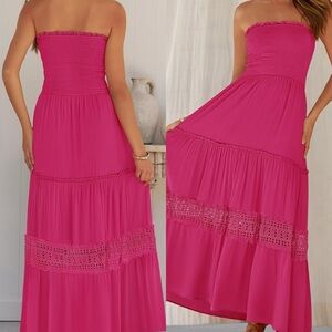 zesica 𖤓 hot pink strapless tiered maxi dress.